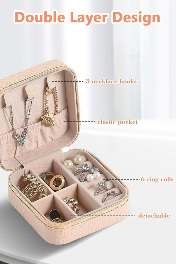 Living and Home Mini Portable PU Leather Jewelry Box Organizer Travel Jewellery Display Holder for Women