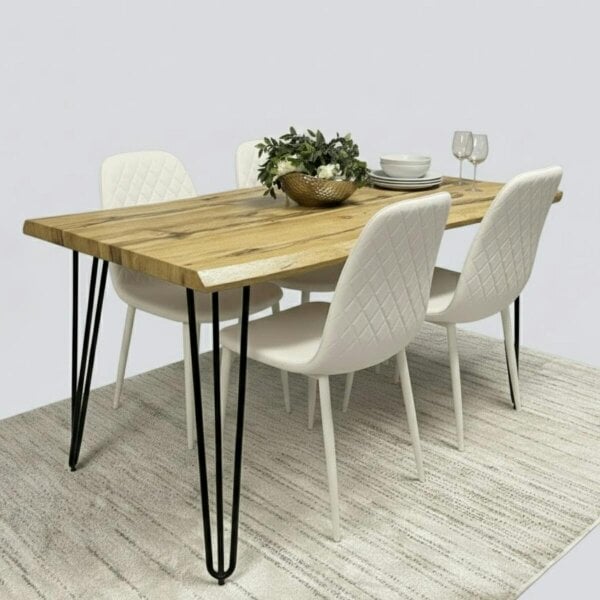 Kosy Koala Modern Dining Table Set With 4 Cream Gem Pattern Chairs Kitchen Dining Room Furniture