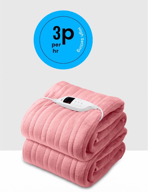 PureMate Fleece Electric Heated Throw with 9 Heat Settings Pink