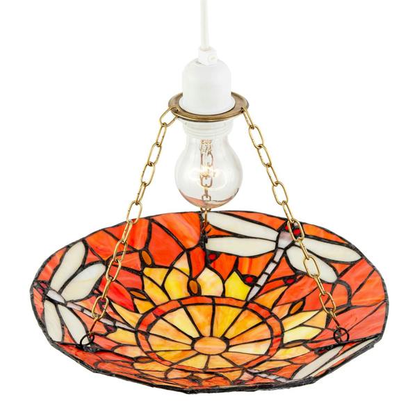 Vivid Orange and Amber Dragonfly Tiffany Glass Easy Fit Pendant Shade Image 3