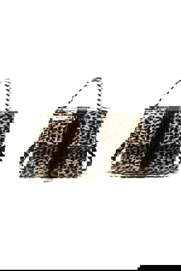 Pluspup Animal Print Top Handle Crossbody Bag with Flap Closure