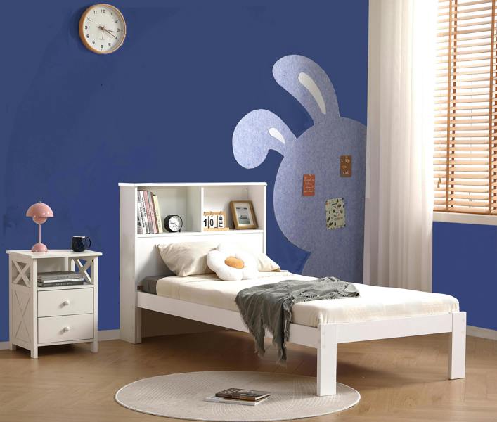 Mission TM Easton Wooden Single Bed Frame with Shelf Headboard, White or Grey
