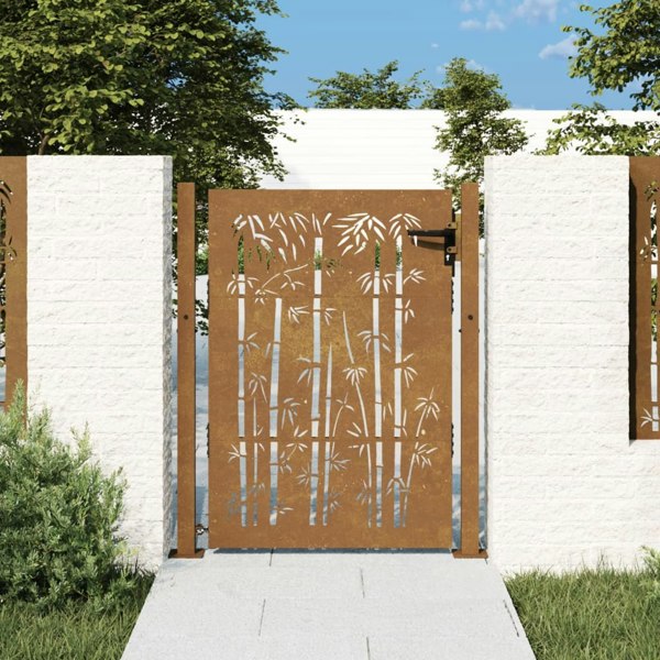 Berkfield Garden Gate 105x130 cm Corten Steel Bamboo Design
