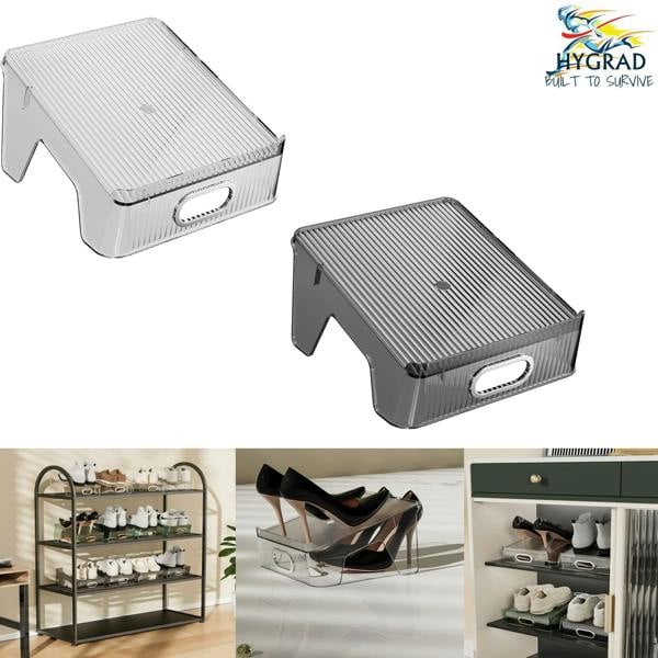 HYGRAD BUILT TO SURVIVE Double Layer Shoe Rack Slots Organizer 25 X 23 X 12.7cm Transparent Plastic Shoe Holder Wardrobe Storage