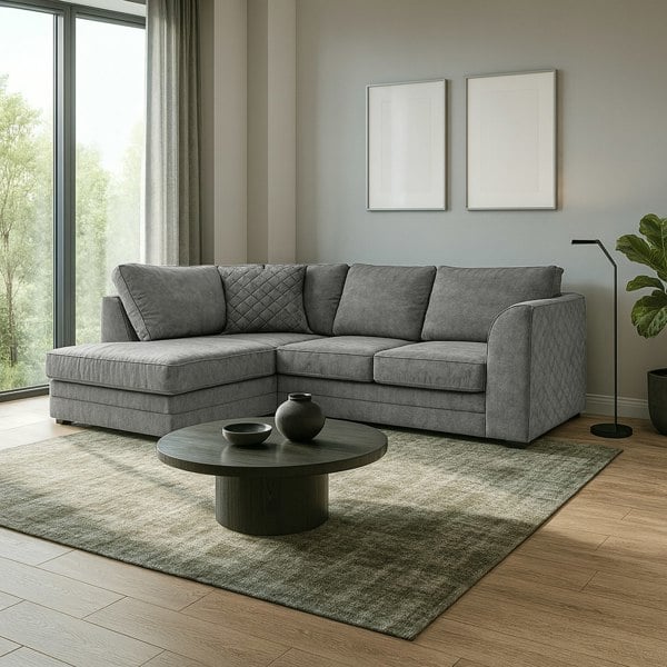 Furnishings For Less Quilted Chenille Full Back Corner Sofa