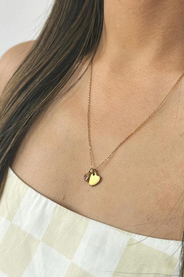 SVNX Mini Heart & October Birthstone Necklace in Gold - Gift Boxed