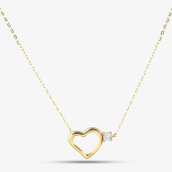 T. H. Baker 9ct Yellow Gold Cubic Zirconia Open Heart Necklace 1.19.2744