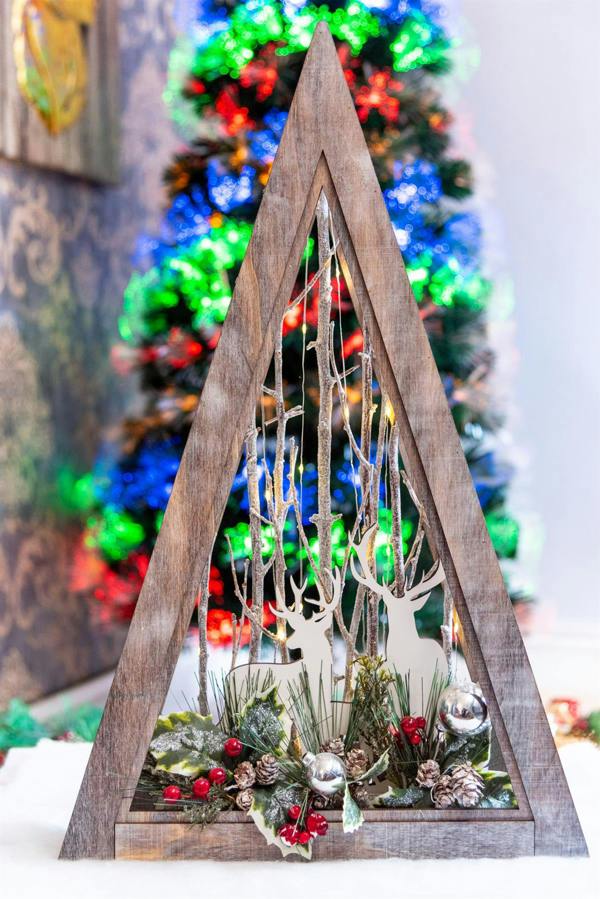 57cm B/O LED Wooden Reindeer Scene Triangle Shape Festive Christmas Tabletop Decoration image 7