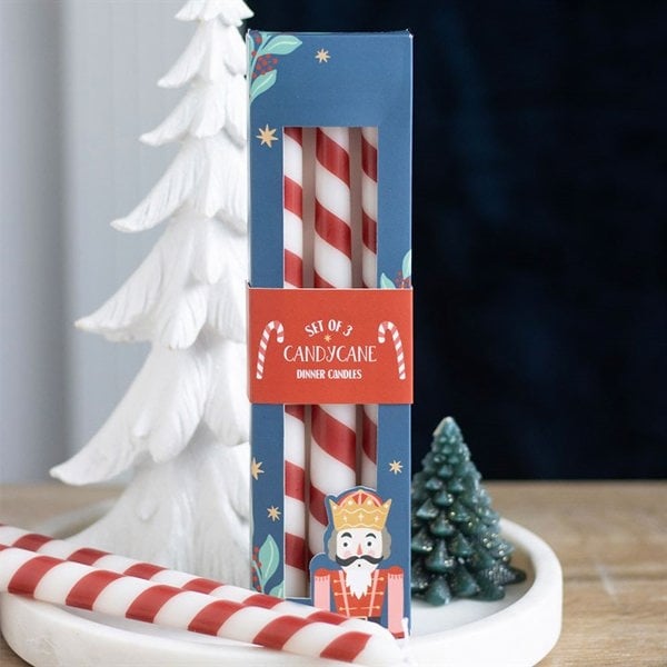 Serano Set of 3 Candy Cane Stripe Taper Candles