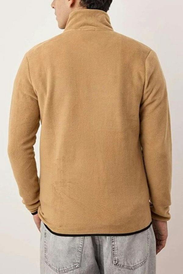 WOVCOR Regular Stand Collar Zippered Polar Fleece Men's Sweatshirt with Stitching Details