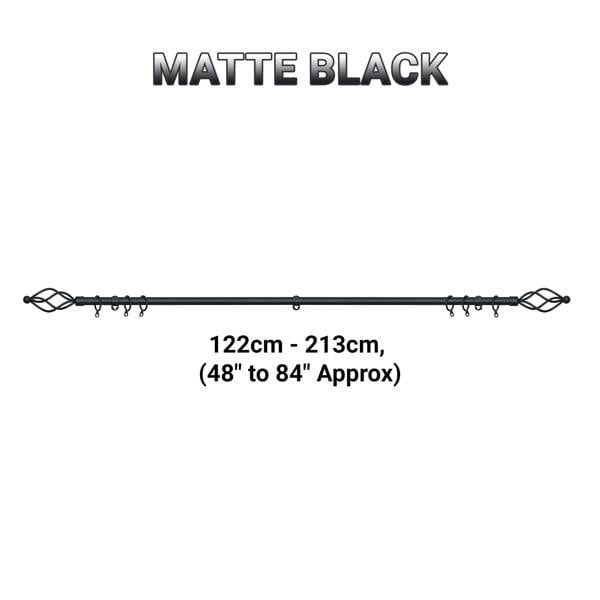 A.Unique Home Small Twisted Metal Extendable Curtain Pole With Rings and Fittings (13/16mm). (Matte Black (122cm - 213cm, 48" to 84" Approx))