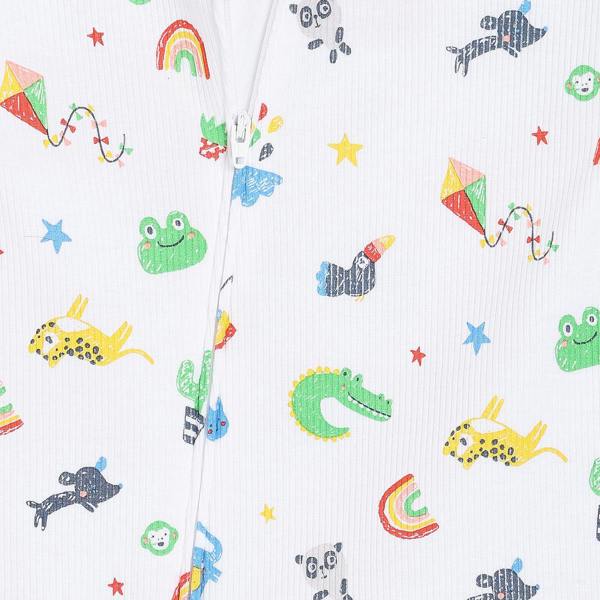 Mini Cuddles Baby Boys All-Over Animal & Rainbow Printed Romper, Multicolour