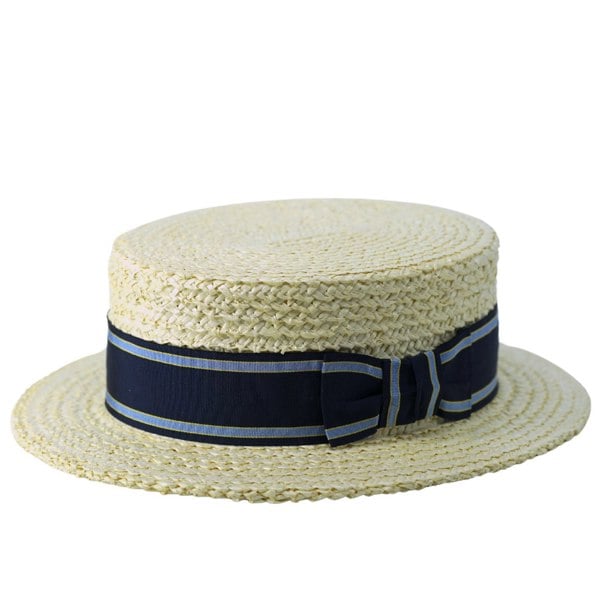 Gamble & Gunn Henley Straw Boater with Stripe Grosgrain Ribbon