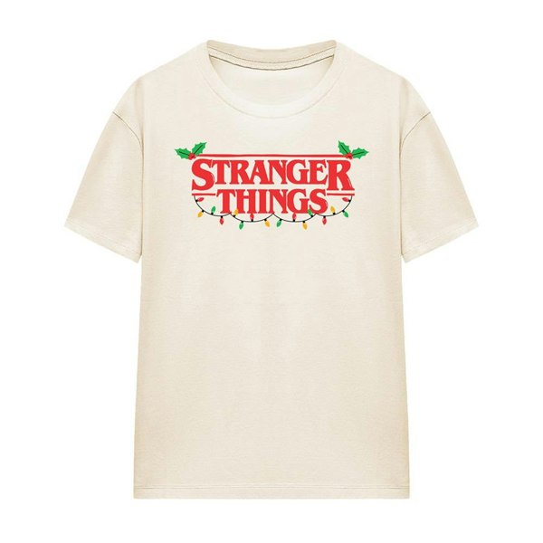 Stranger Things Womens Logo Christmas T-Shirt - Natural