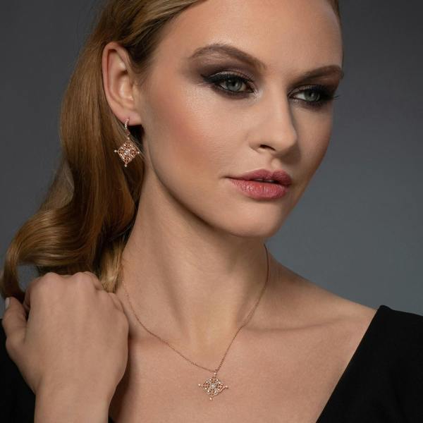 Rose Gold Arabesque Pendant Necklace with Cubic Zirconia - namana.london