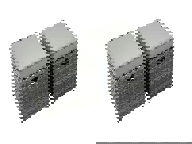 Fimous Outdoor Rattan Garden Furniture Set 7 Seater Patio Lounge Sofa Set with Armchair Square Coffee Table Side Table 3 Footstools Dark Grey Mixed