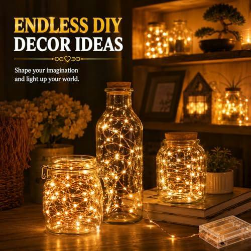 10m Battery Operated Warm White LED Fairy String Lights, Copper Wire, 2 Pack image 5