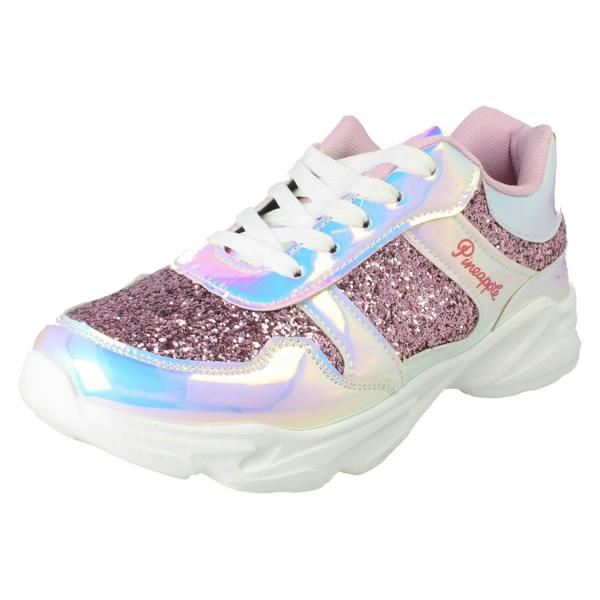 Pineapple Girls Pineapple Sparkly Casual Lace Up Trainers H2683