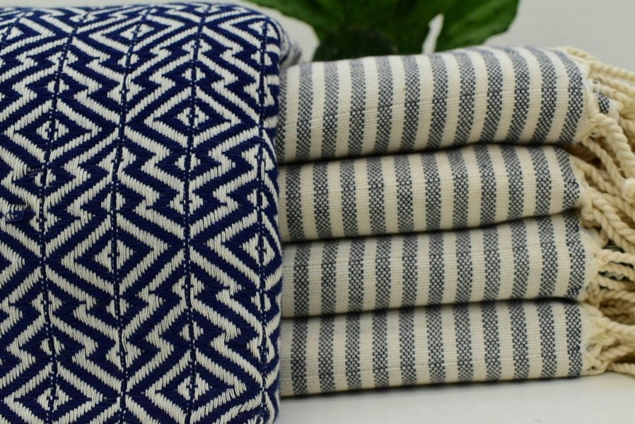 Nisa Hammam towel Navy Blue and White