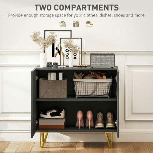 Wyld Haus Diro High Gloss Black Geometric Pattern Sideboard With Gold Hairpin Legs