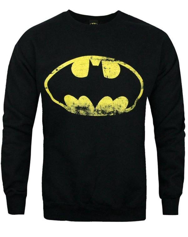 DC Comics Mens Black Batman Distressed Logo Sweatshirt