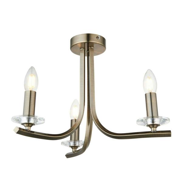 Pagazzi Lighting Morden 3 Light Antique Brass Semi Flush Ceiling Light