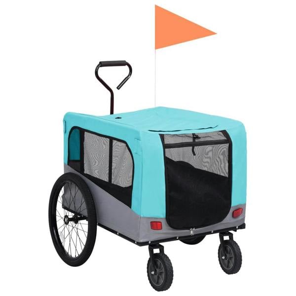 Berkfield Home Berkfield 2-in-1 Pet Bike Trailer & Jogging Stroller Blue and Grey