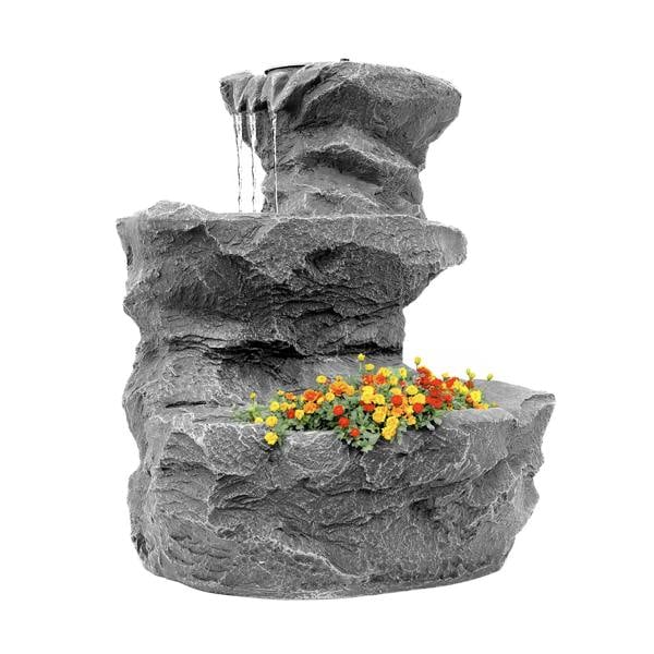 Gardenwize Solar Powered Rock Planter Water Feature with Battery Backup