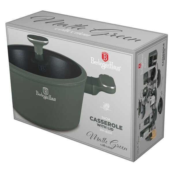 Berlinger Haus Casserole with lid, 24 cm Berlinger Haus BH8201 Matte Green