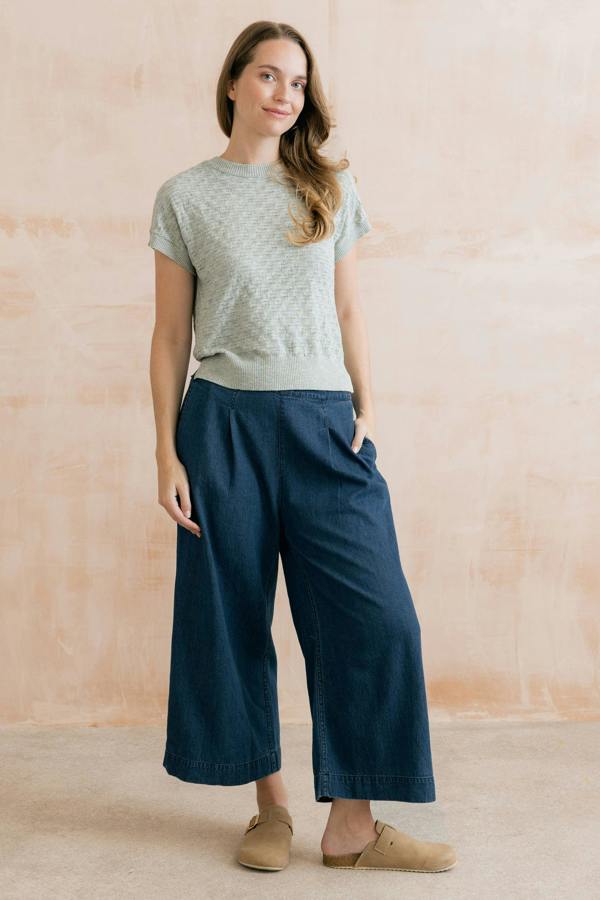 Lily & Me Lola Pointelle Knit Top Silver Sage