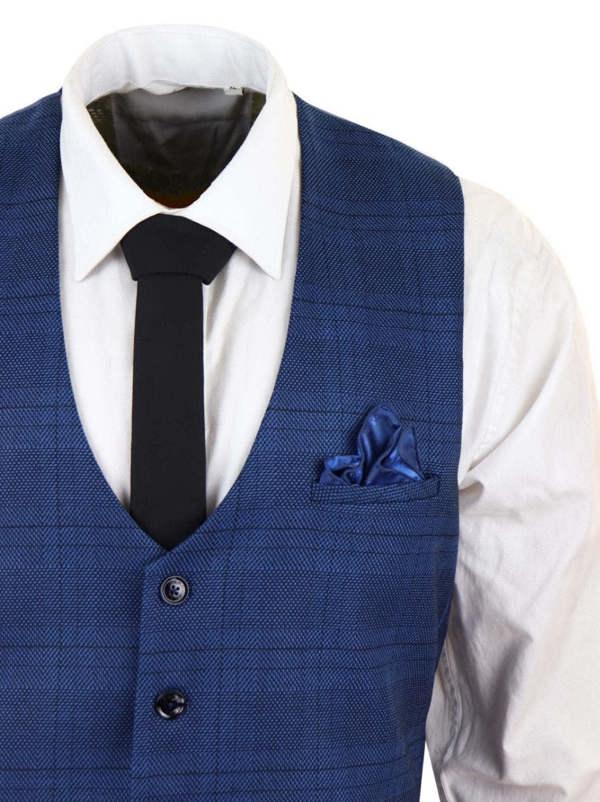 Marc Darcy Mens 3 Piece Blue Birdseye Check Classic Suit