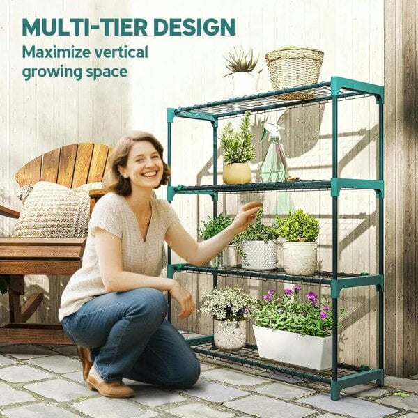 Bobobiy 4-Tier Plant Stand Indoor Outdoor, Set of 2 Metal Plant Shelf with Rack Buckles for Easy Assembly, Flower Display Rack