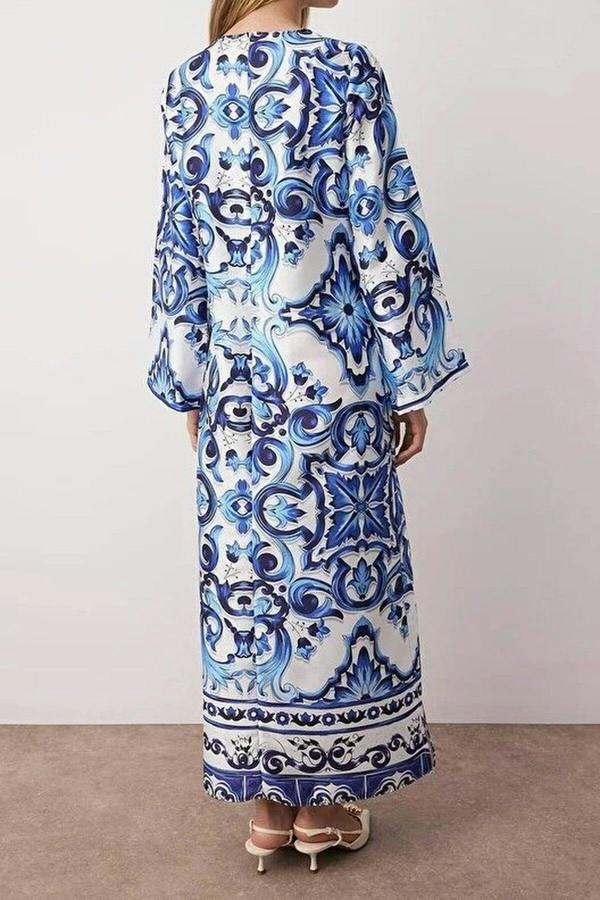 WOVCOR Satin Ethnic Patterned Evening Dress