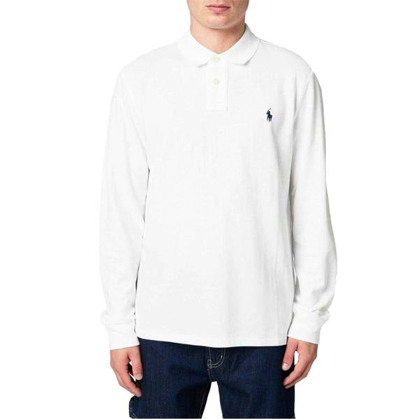 Ralph Lauren Mens Cotton Slim Long-Sleeved Polo Shirt - White - 
