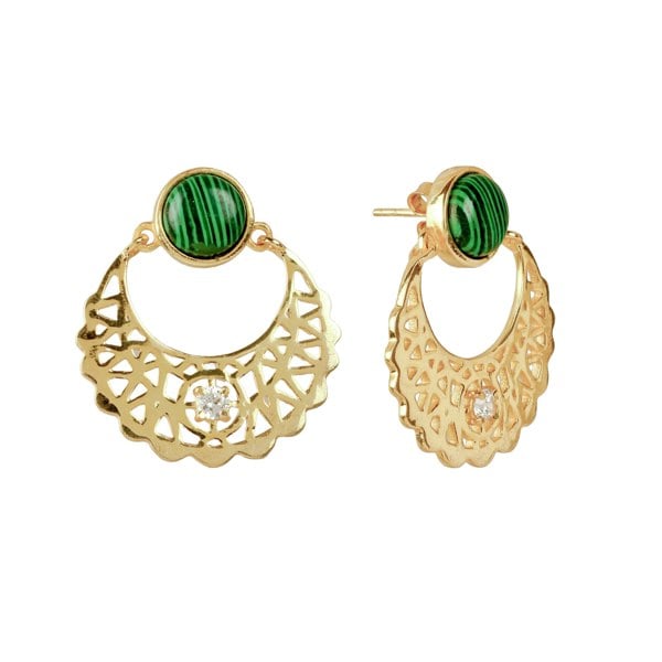 Lila Rasa Cradle Moon With Malachite & Crystal Stud Earrings