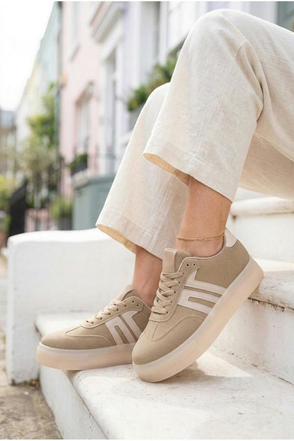 Genevieve Suede Effect Two Tone Trainers | colour:BEIGE