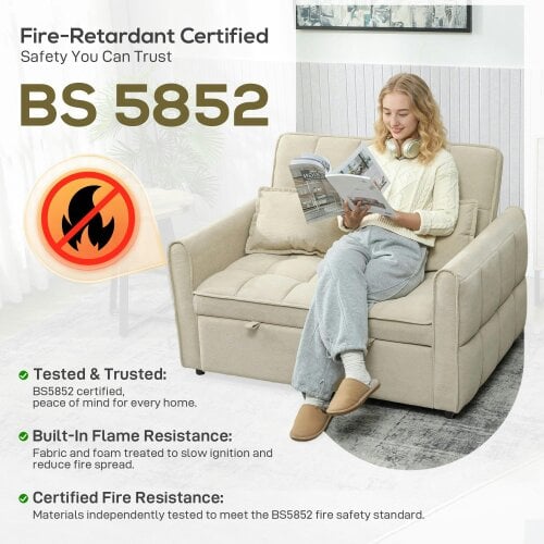 Wyld Haus Noel Cream 3 In One 2 Seater Sofa Bed With Adjustable Back And Cushions