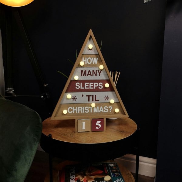 Samuel Alexander 42cm Wooden Christmas Countdown Decoration with 10 Warm White LEDs