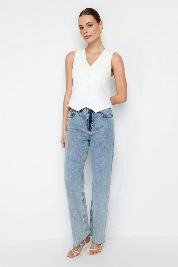 WOVCOR Crop Woven Vest with Buttons