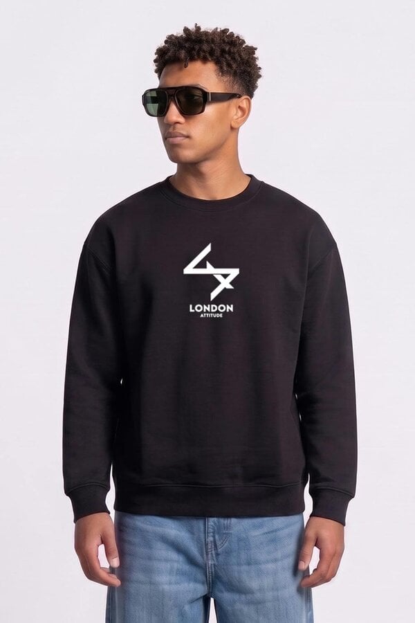 London Attitude Oversized Japanese Inspired Graphic Sweatshirt in Black