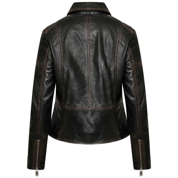 Barneys Originals Women's Washed Clara Leather Biker Jacket