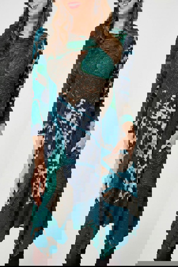 Green | Abstract Hanky Hem 3/4 Sleeve Midi Dress
