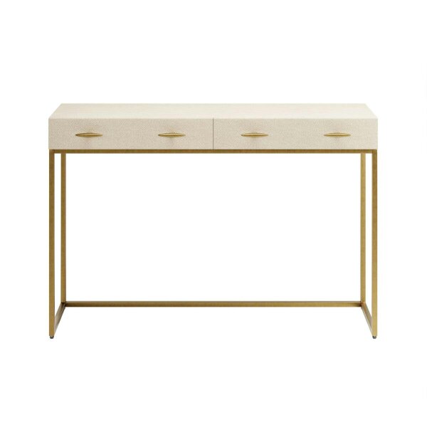 Wyld Haus Urbino Ivory Shagreen and Antique Brass Console Table 4 Drawers