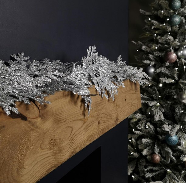 Samuel Alexander 1.8m Silver Glitter Cedar Leaf Garland Christmas Decoration
