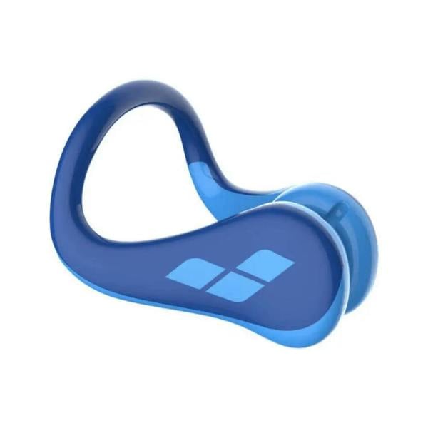 Sleek blue and white earbuds with Arena Nose Clip PRO II nose clip