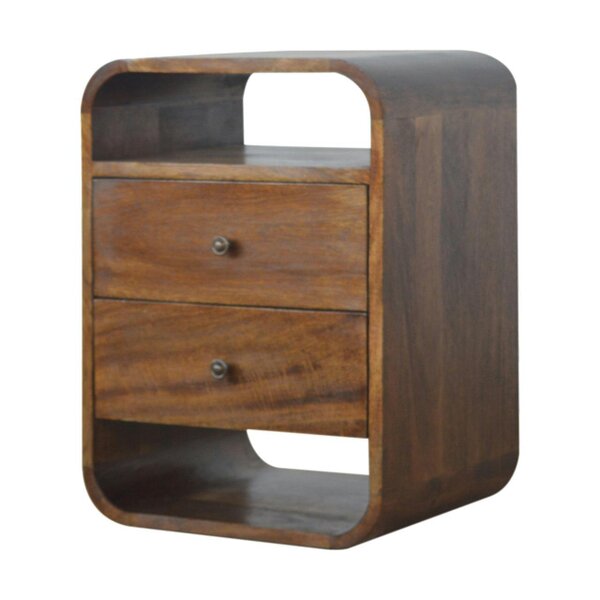 Wyld Haus Bologna Chestnut Mango Wood Curve 2 Drawer Bedside Table