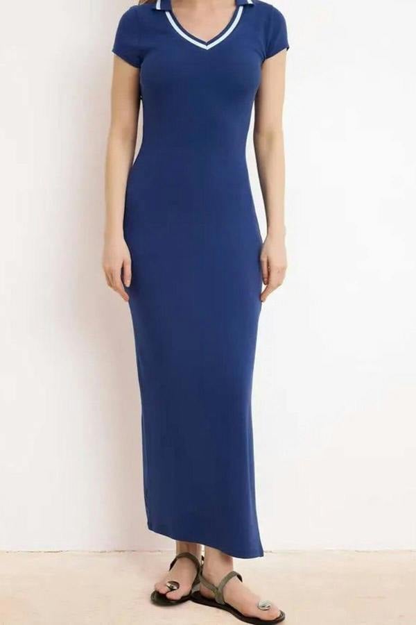WOVCOR Bodycon V-Neck Maxi Dress