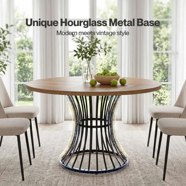 Levede Round Dining Table for 4-6 People 30mm MDF Metal Base Kitchen Brown