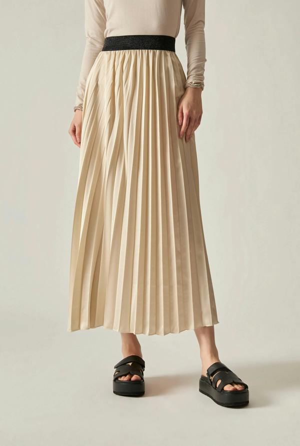 James Lakeland Beige Pleated Maxi Skirt