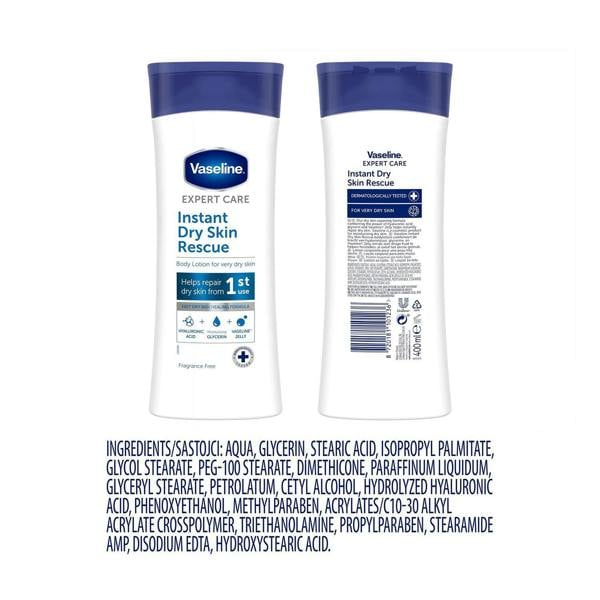 Vaseline Expert Care Instant Dry Skin Rescue Hydrating Body Lotion 400ml, 8 Pack